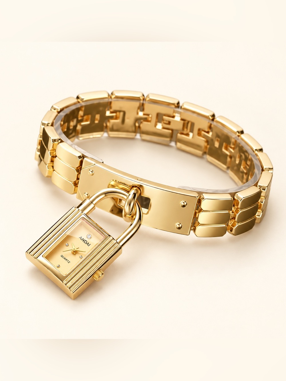 Luxury Gold Padlock Charm Bracelet Watch - Picture 1 of 8